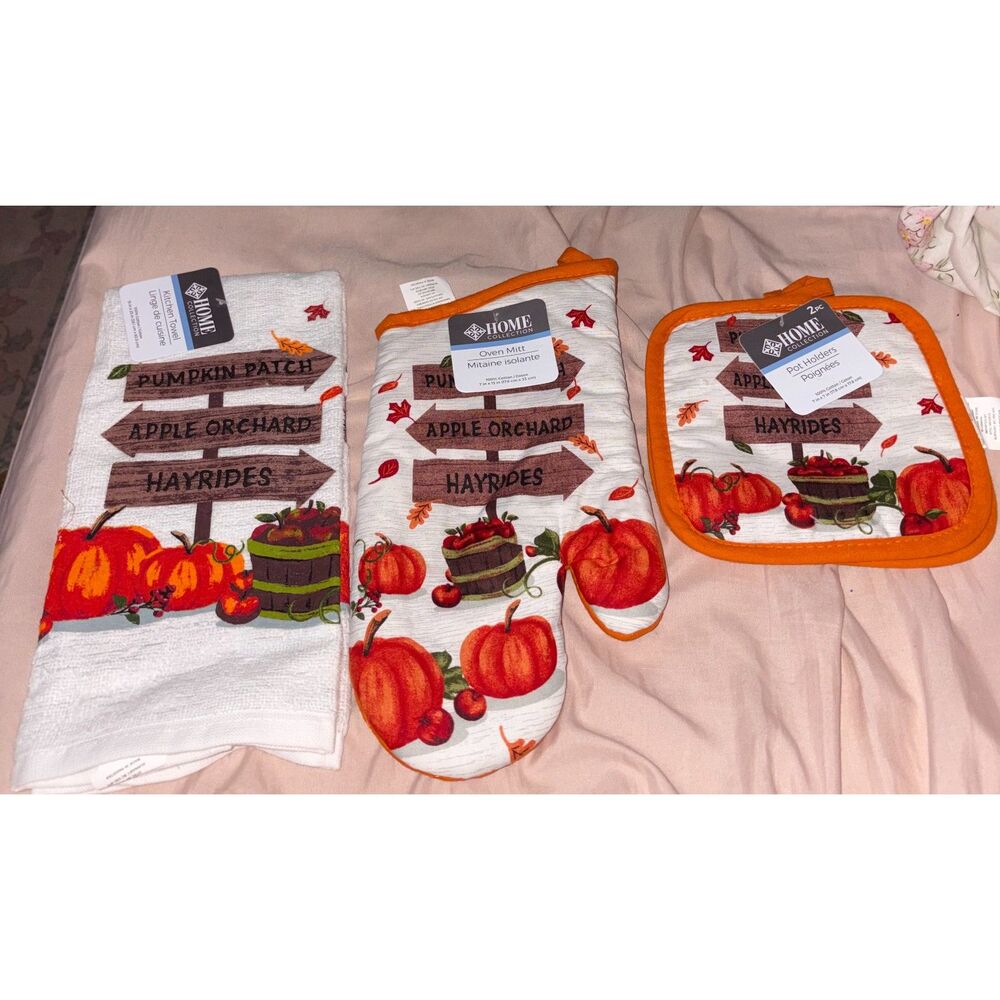 Home Collection Fall Kitchen Set - Towel, Oven Mitt, and Pot Holders